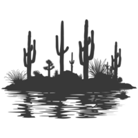 AI generated Silhouette an oasis in the desert black color only png