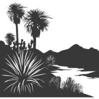 ai généré silhouette un oasis dans le désert noir Couleur seulement png