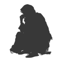 AI generated Silhouette beggar black color only full body png