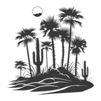 AI generated Silhouette an oasis in the desert black color only png