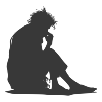 AI generated Silhouette beggar black color only full body png