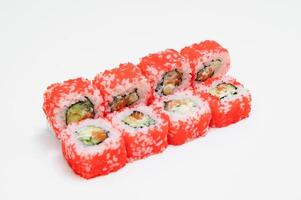 Japanese seafood sushi , roll on a white background photo