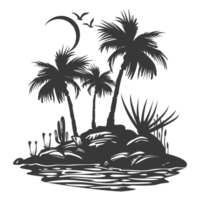 ai généré silhouette un oasis dans le désert noir Couleur seulement png