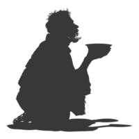 AI generated Silhouette beggar black color only full body png