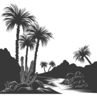 ai généré silhouette un oasis dans le désert noir Couleur seulement png