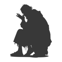 AI generated Silhouette beggar black color only full body png