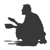 AI generated Silhouette beggar black color only full body png