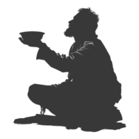 AI generated Silhouette beggar black color only full body png