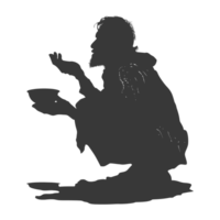 AI generated Silhouette beggar black color only full body png