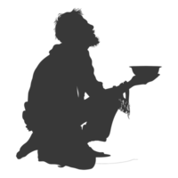 AI generated Silhouette beggar black color only full body png