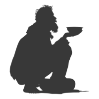 AI generated Silhouette beggar black color only full body png