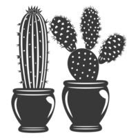 AI generated Silhouette cactus plant in the vase black color only png