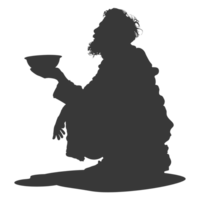 AI generated Silhouette beggar black color only full body png