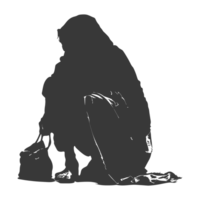 AI generated Silhouette beggar black color only full body png