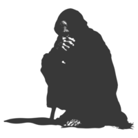AI generated Silhouette beggar black color only full body png