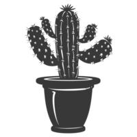 AI generated Silhouette cactus plant in the vase black color only png