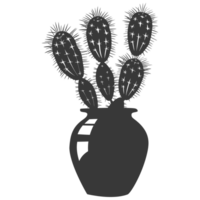 AI generated Silhouette cactus plant in the vase black color only png