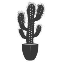 AI generated Silhouette cactus plant in the vase black color only png