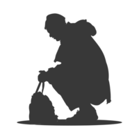 AI generated Silhouette beggar black color only full body png