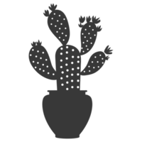 AI generated Silhouette cactus plant in the vase black color only png