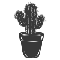 AI generated Silhouette cactus plant in the vase black color only png