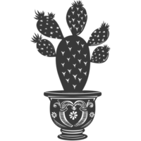 AI generated Silhouette cactus plant in the vase black color only png