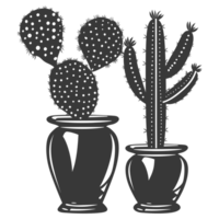 AI generated Silhouette cactus plant in the vase black color only png