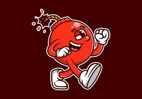 Mascot character design of walking bomb character in red color vector