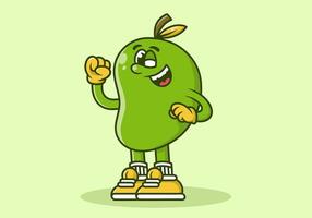 Mascot character design of standing mango in green color vector