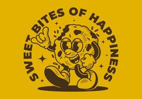 Sweet bites of happiness. Mascot character of a walking cookies in retro style vector