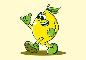 mascota personaje de caminando limón en amarillo color vector