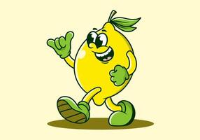 Mascot character of walking lemon in yellow color vector