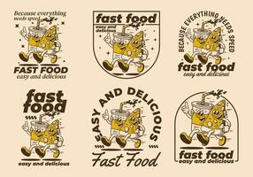 Fast food, easy and delicious. Character illustration of running pizza and soft drink vector