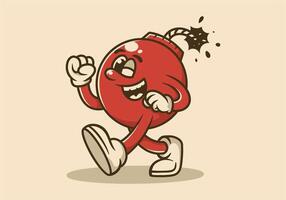 Mascot character design of walking bomb character in red color vector