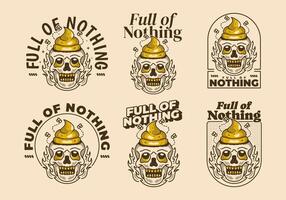 Full of nothing. Vintage illustration of a skull with a shit on it vector