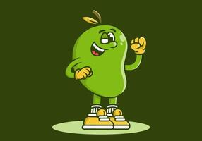 Mascot character design of standing mango in green color vector