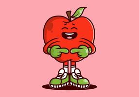 Mascot character design of apple fruit with shy face. Red color vector