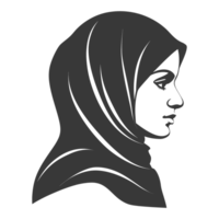 AI generated Silhouette women head wearing hijab black color only png