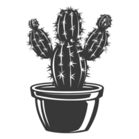 AI generated Silhouette cactus plant in the vase black color only png