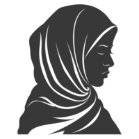 AI generated Silhouette women head wearing hijab black color only png