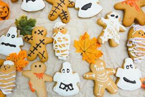 Halloween homemade gingerbread cookies background photo