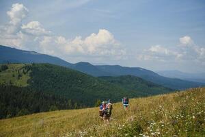 Hiking team in the mountains. travel sport lifestyle concept photo