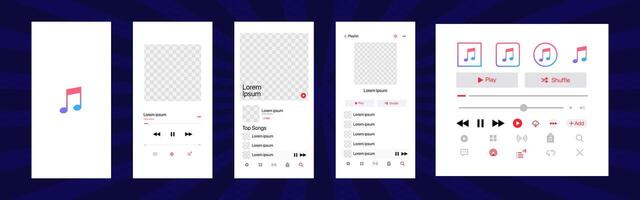 Apple music interface. App music. App interface template on Apple Iphone mockup. Subscription music player. Profile, Album, Song, Playlist mockup. Editorial vector illustration