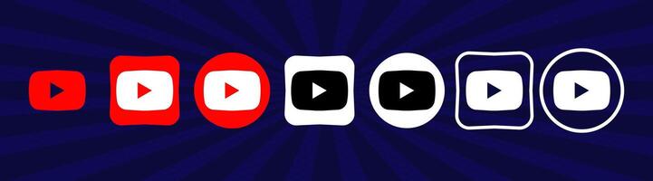 Collection of different YouTube icons. Social media logo. Line art and flat style isolated on white background. Vector line icon for business and advertising