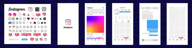 Instagram design. Set instagram screen social media and social network interface template. Instagram photo frame. Stories, liked, stream. Editorial vector. vector