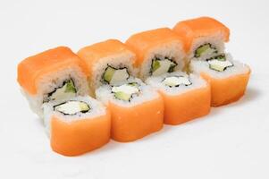 Japanese seafood sushi , roll on a white background photo