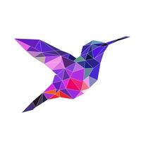 Polygonal bird logo. Mosaic of triangles. Hummingbird logotype. Bird with wings, feathers and beak isolated on a white background. vector