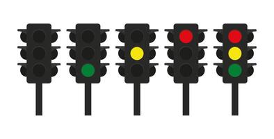 Traffic signal or traffic light controlling the flow of vehicles with red, yellow, and green lights. Traffic signal, traffic light, signalization, intersection. vector