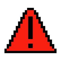 Red danger sign line icon. Fear, risk, threat, anxiety, attention, fire, warning, pixel style. Multicolored icon on white background vector