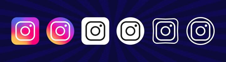 colección de negro instagram iconos social medios de comunicación logo. línea Arte y plano estilo aislado en blanco antecedentes. vector línea icono para negocio y publicidad